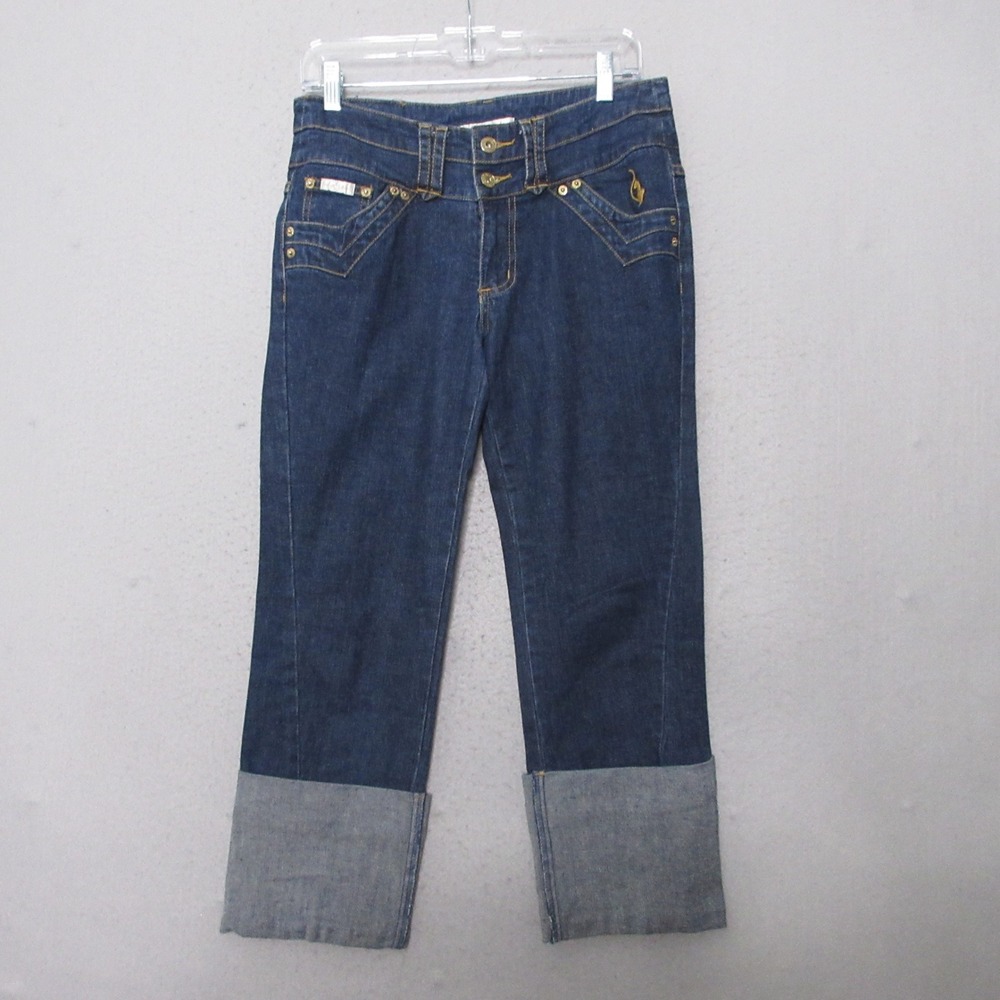 Baby Phat‎ Y2K Jeans Gold Accent Embellished Pockets Cuff Cropped Denim